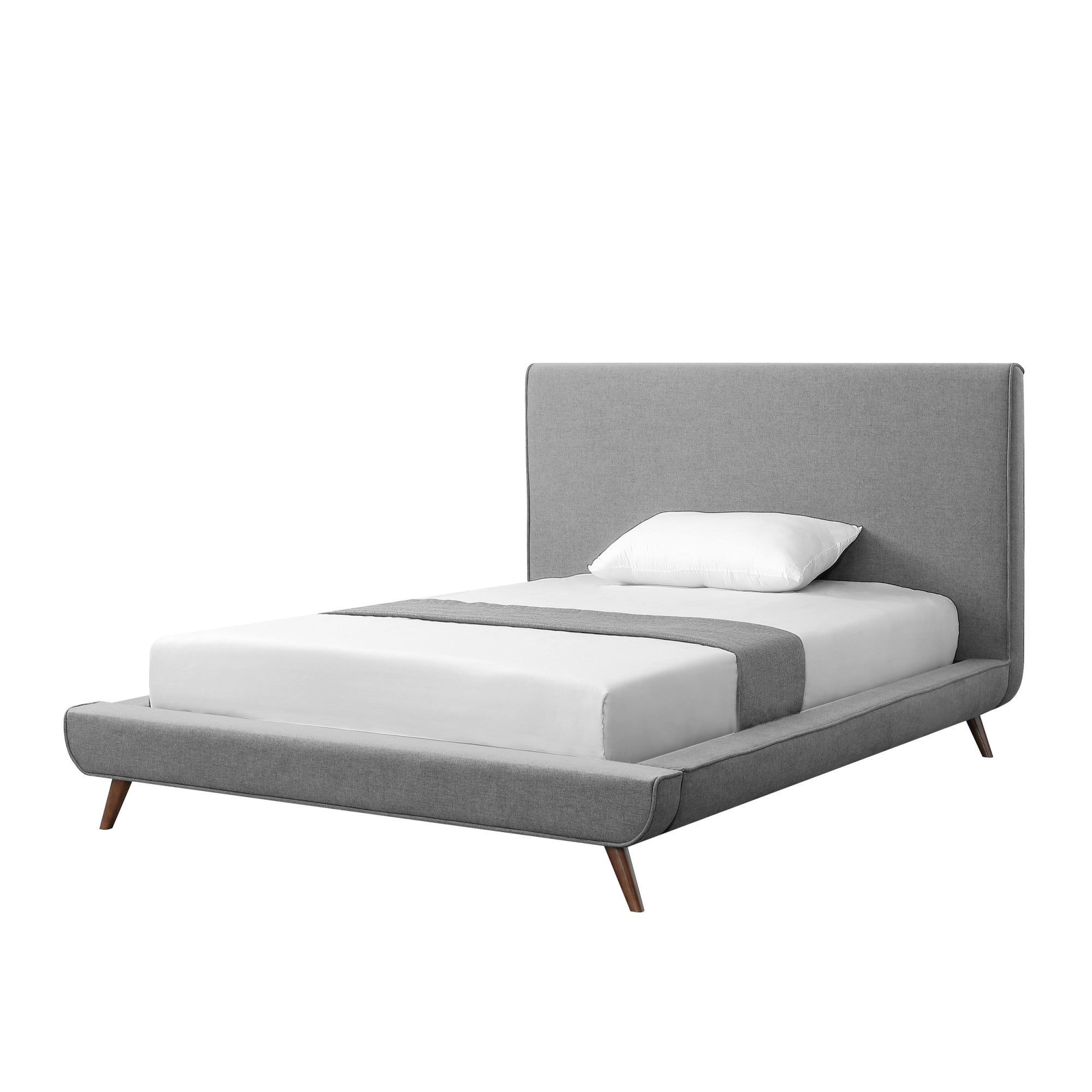 Gray Solid Wood Full Upholstered Linen Bed-2