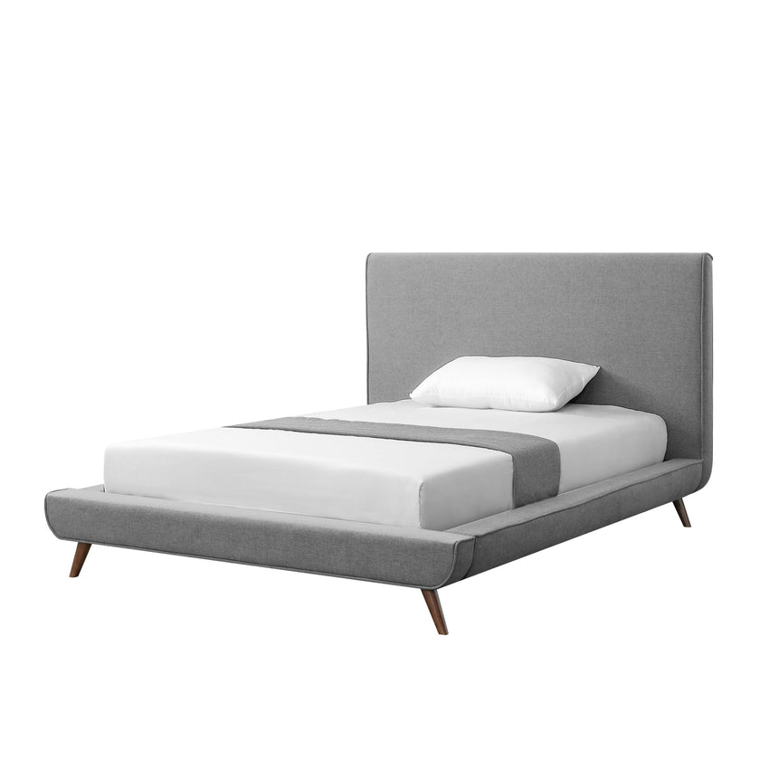 Gray Solid Wood Full Upholstered Linen Bed-2
