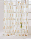 White & Yellow Hand Block Printed Linen Curtains | Floral Bouquet Design