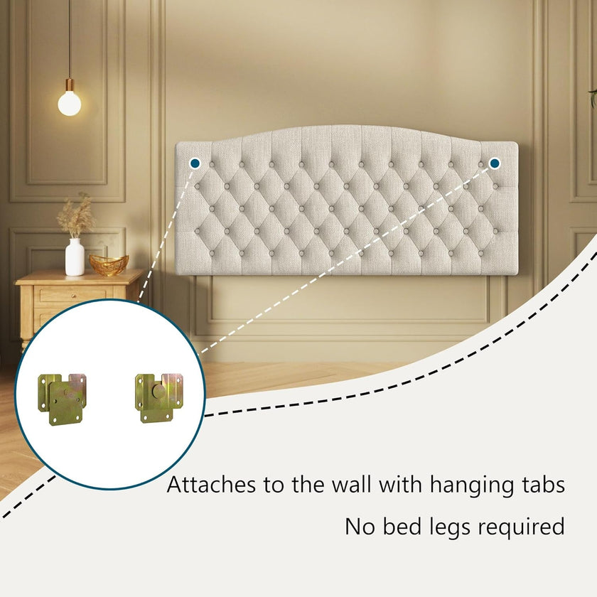 Tufted Linen Upholstered Headboard for Queen Full Beds-4