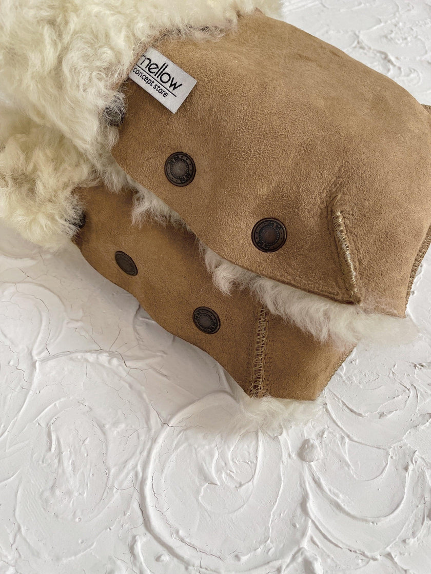 Beige Natural Sheepskin Stroller Hand Muffs-4