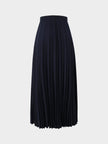 Wool Blend Pleated Skirt-Navy-2