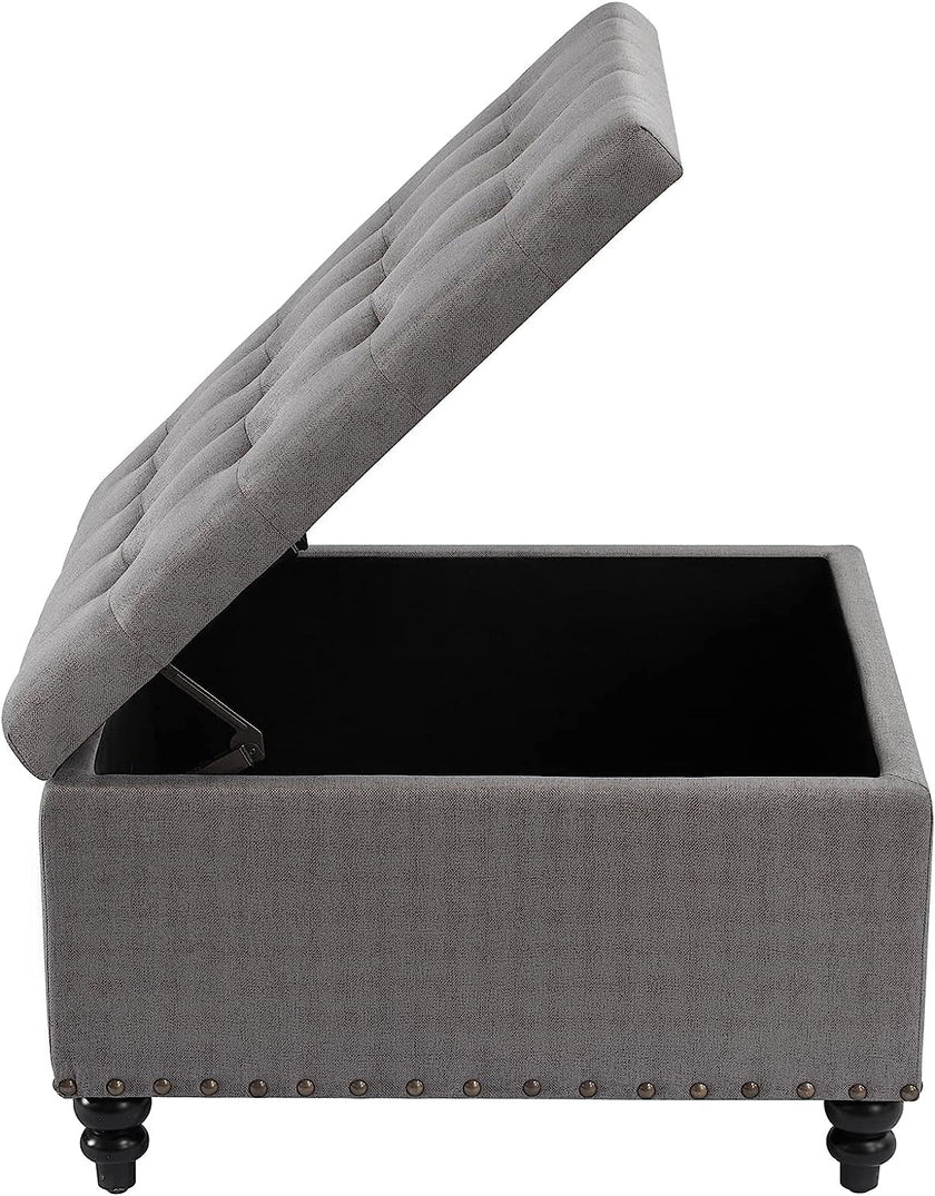 Grey Tufted Ottoman with Storage for Living Room-4