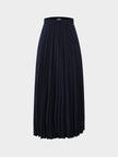 Wool Blend Pleated Skirt-Navy-1