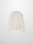 Wool Blend Collared Cardigan-Ivory-0