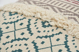 Bohemian Handmade Cotton Cushion Cover 45x45cm - Blue & Beige Geometric Pattern, Fringe & Tassels-2