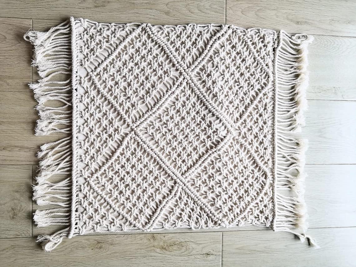 Handmade Macrame Cushion Cover | Cotton Cushion Cover with Fringes | 40x40cm | Boho Decor-4