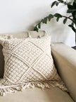 Handmade Macrame Cushion Cover | Cotton Cushion Cover with Fringes | 40x40cm | Boho Decor-2