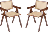 Rattan Dining Chairs Set of 2, Mid Century Modern Armchairs, Wooden Kitchen Chairs for Dining Room, Living Room, Walnut-0