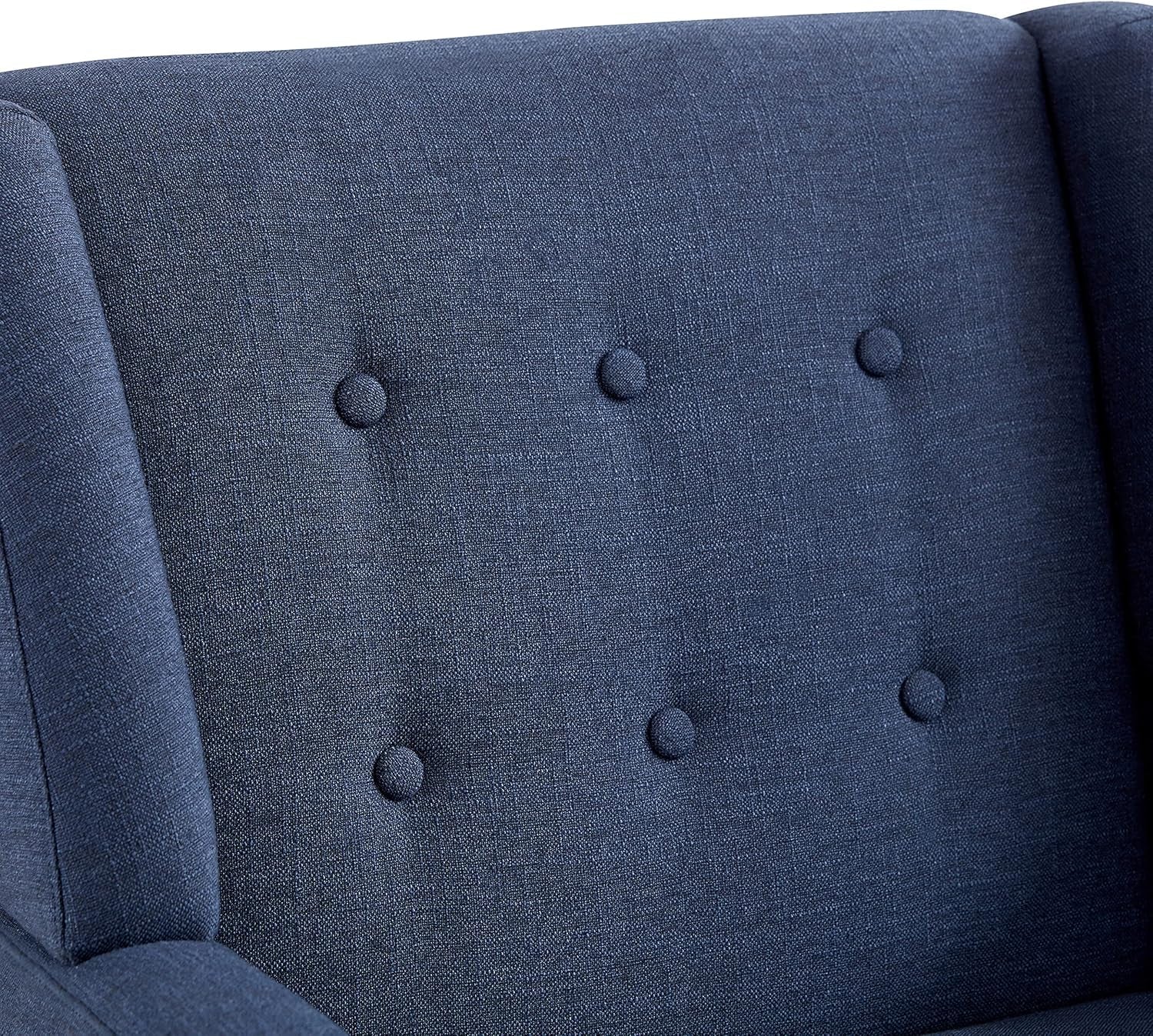 Dark Blue Upholstered Tufted Midcentury Linen Armchair-4