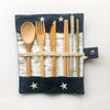 Bamboo Cutlery Set | Zero Waste Reusable | Washable Organic Cotton Travel Pouch & Hemp Cleaning Brush