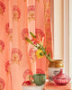 Pink & Green Hand Block Printed Linen Curtains | Floral Pattern | Privacy Opaque Light Filtering