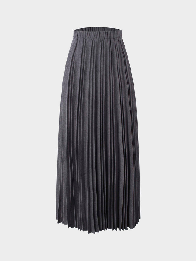 Wool Blend Pleated Skirt-Dark Grey-1