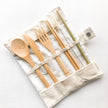 Bamboo Cutlery Set | Zero Waste Reusable | Washable Organic Cotton Travel Pouch & Hemp Cleaning Brush