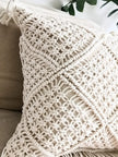 Handmade Macrame Cushion Cover | Cotton Cushion Cover with Fringes | 40x40cm | Boho Decor-3