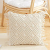 Bohemian Macrame Cushion Cover | 45x45cm | Cream Cotton | Geometric Pattern | Fringed Edges-0