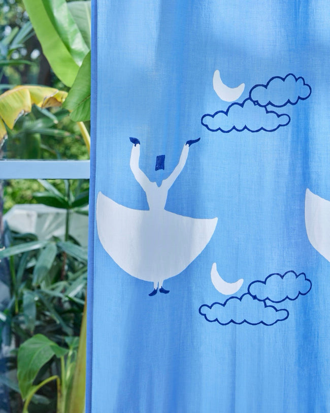 Blue Hand Block Printed Linen Curtains | Whirling Dervish Design