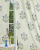 White & Purple Hand Block Printed Linen Curtains | Floral & Bird Design
