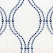 White & Navy Linen Sheer Curtains | Embroidered Ogee Trellis Design | Custom Sizes & Headings