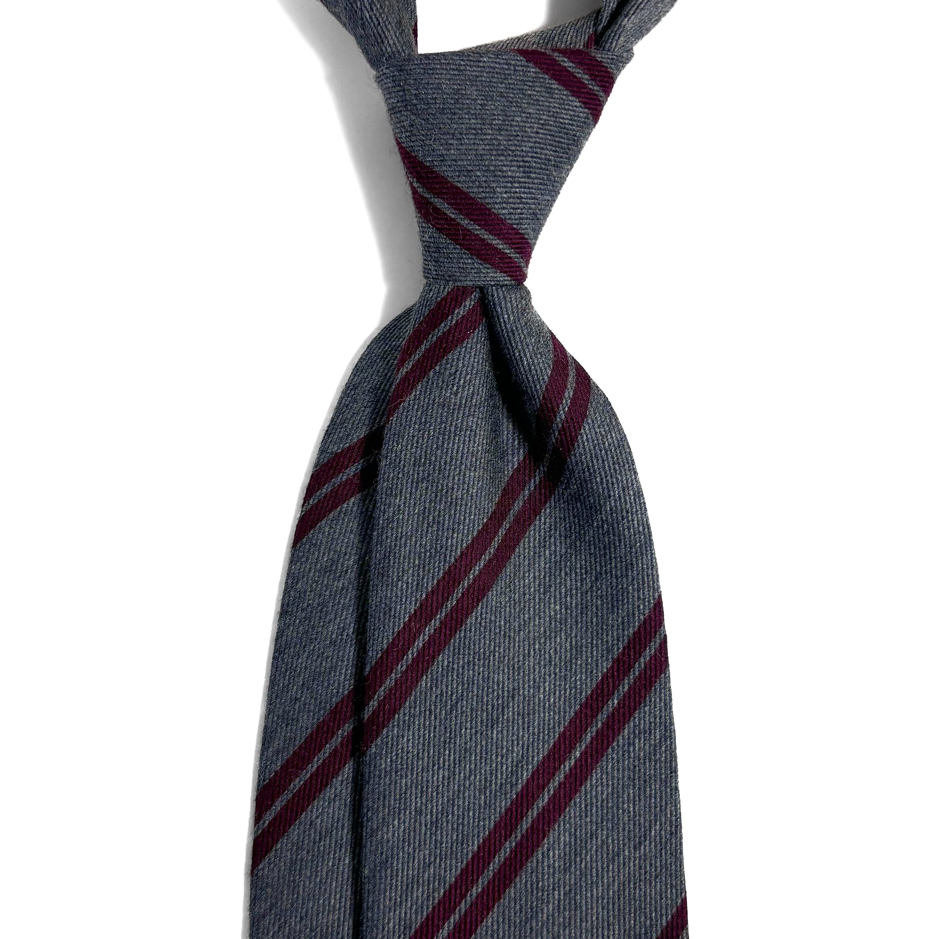 Gray & Burgundy Striped Wool Challis Tie-1