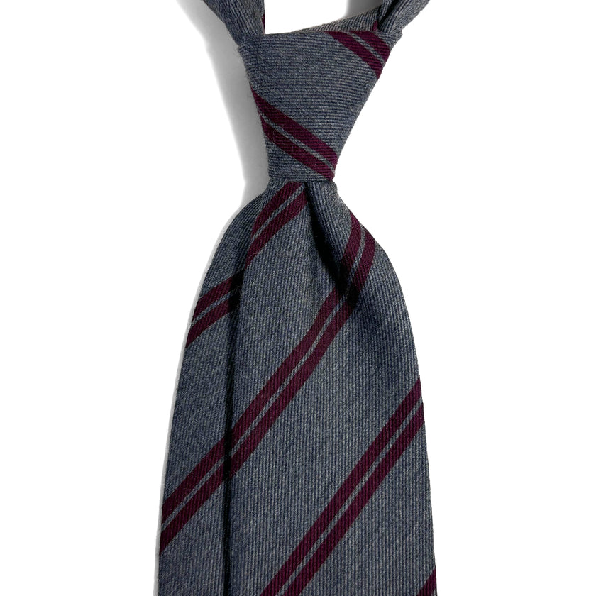 Gray & Burgundy Striped Wool Challis Tie-1