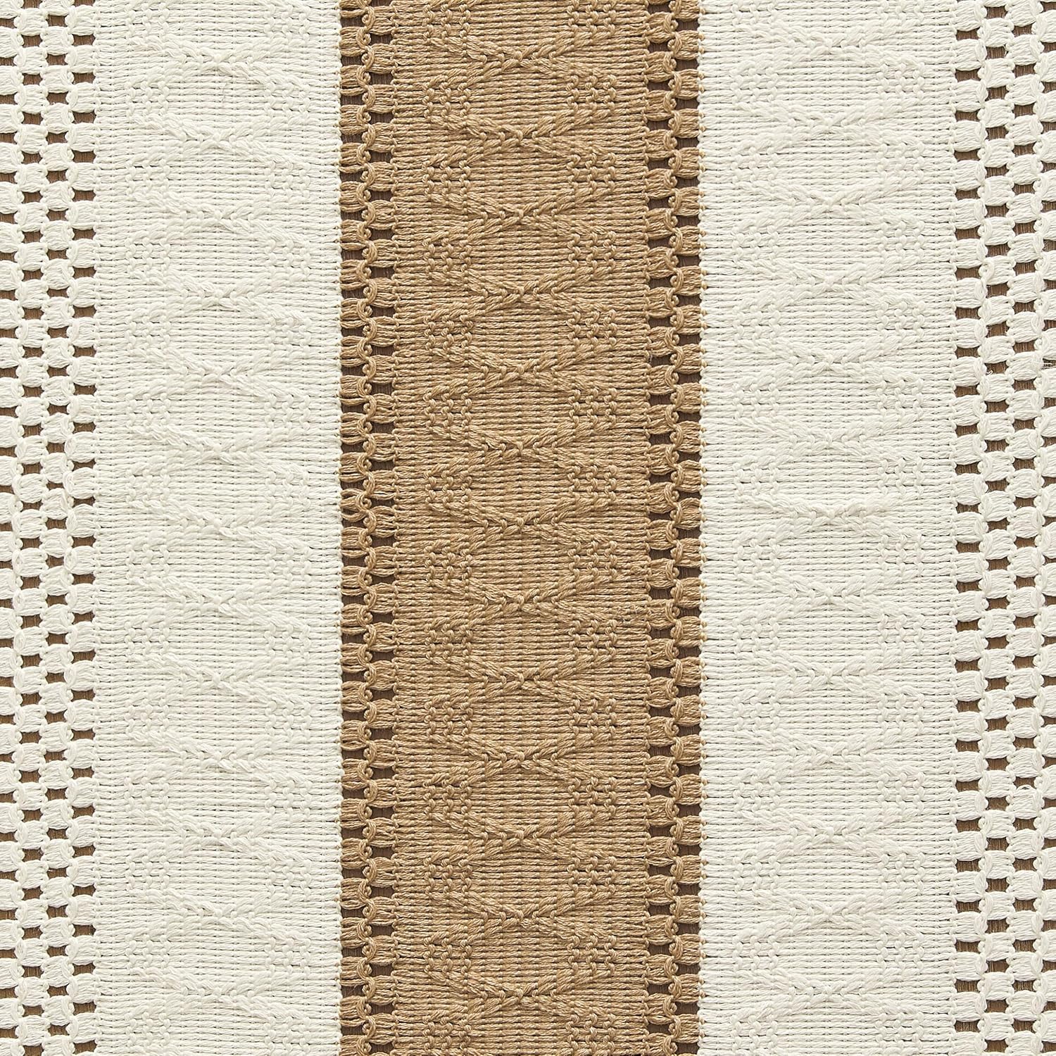 Handmade Cotton Table Runner | Boho Bicolor Woven Runner | Natural Cream & Brown | 12x72 Inches (30x183 cm)