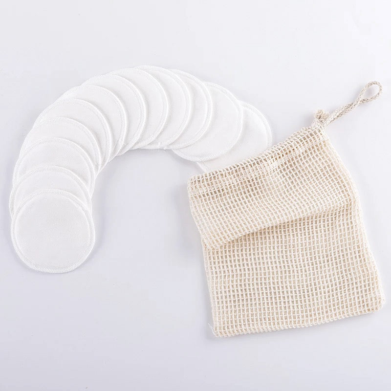 10 Reusable Organic Bamboo Cotton Facial Pads - Zero Waste Plastic Free Natural Makeup Remover Pads + Organic Mesh Cotton Laundry Bag-2