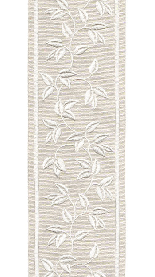 Decorative Trim Border | 10 CM Wide Cotton Canvas | Embroidered Leaf Vine | Aqua, Taupe, Ivory | Sold by the Metre