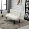 Scandinavian 2 Seater Button Tufted Loveseat Wooden Legs Cream White Linen-3