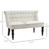Scandinavian 2 Seater Button Tufted Loveseat Wooden Legs Cream White Linen-4
