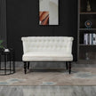 Scandinavian 2 Seater Button Tufted Loveseat Wooden Legs Cream White Linen-1
