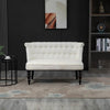 Scandinavian 2 Seater Button Tufted Loveseat Wooden Legs Cream White Linen-1