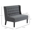 Scandinavian 2 Seater Button Tufted Loveseat Wooden Legs Gray Linen-4