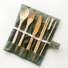 Bamboo Cutlery Set | Zero Waste Reusable | Washable Organic Cotton Travel Pouch & Hemp Cleaning Brush