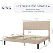 King size Beige Linen Platform Bed Frame with Button Tufted Headboard-4