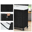 Black 3 Bin Linen Lined on Wheels PR Rattan Laundry Hamper