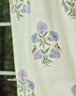 White & Purple Hand Block Printed Linen Curtains | Floral & Bird Design