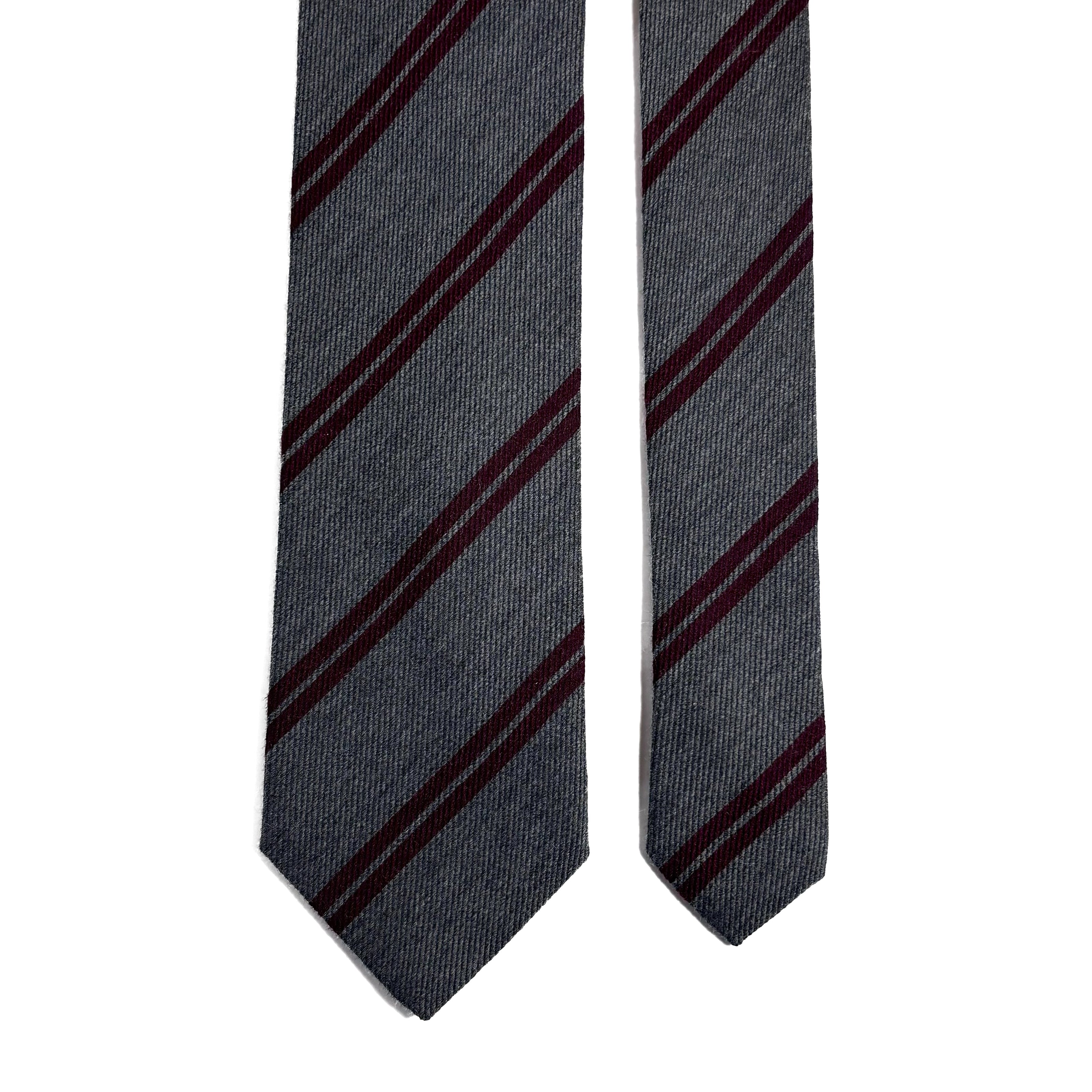 Gray & Burgundy Striped Wool Challis Tie-2