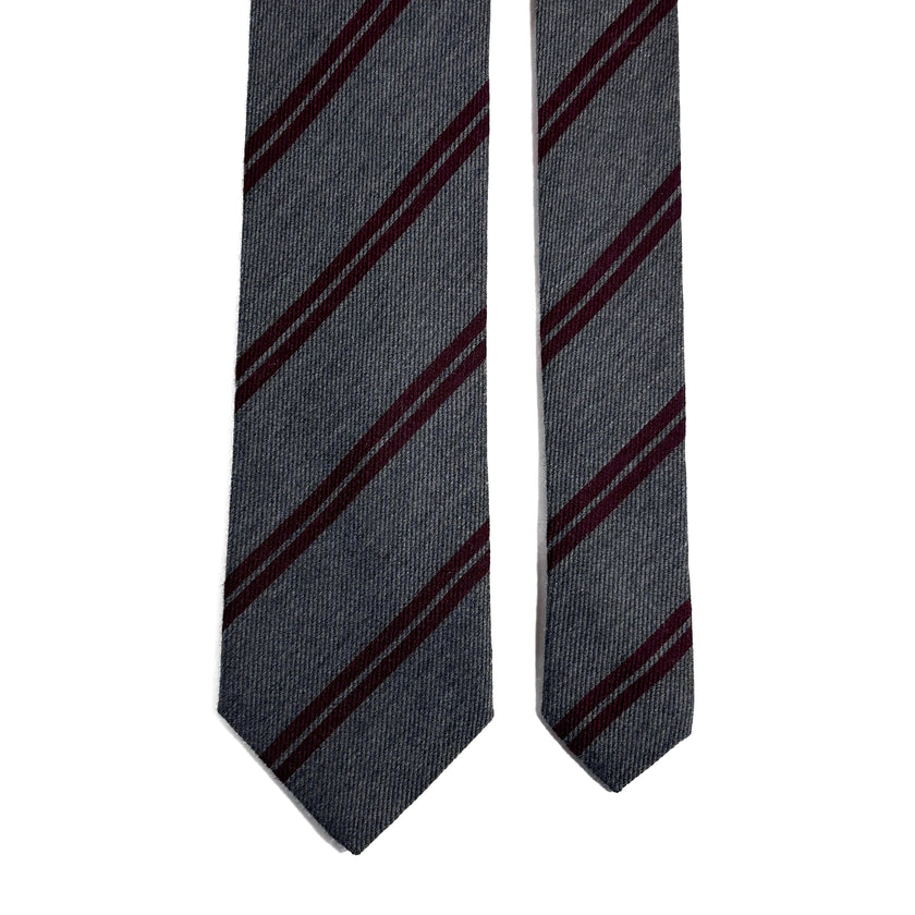 Gray & Burgundy Striped Wool Challis Tie-2