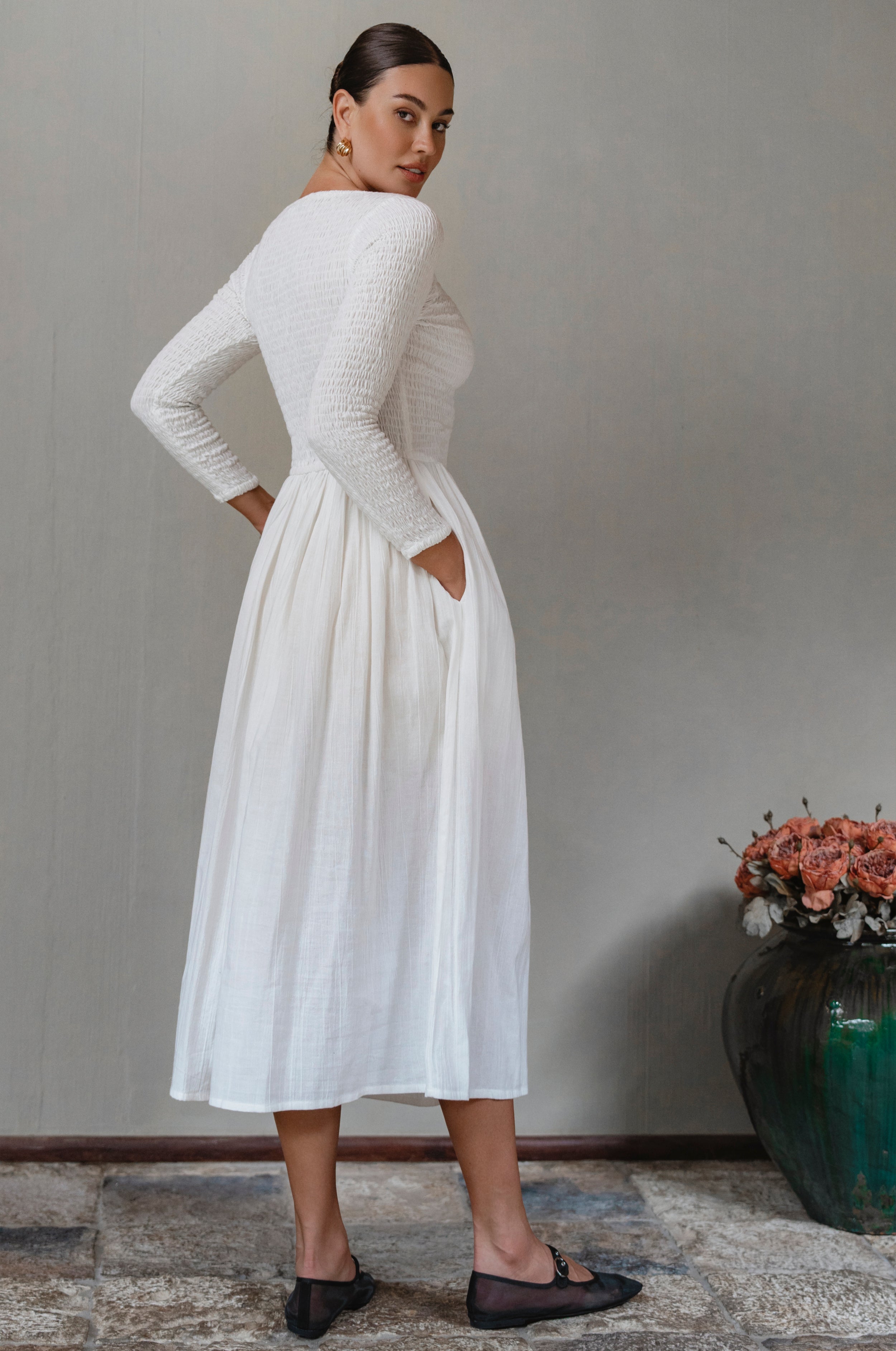 Chantilly Long Sleeve Smocked Dress-3