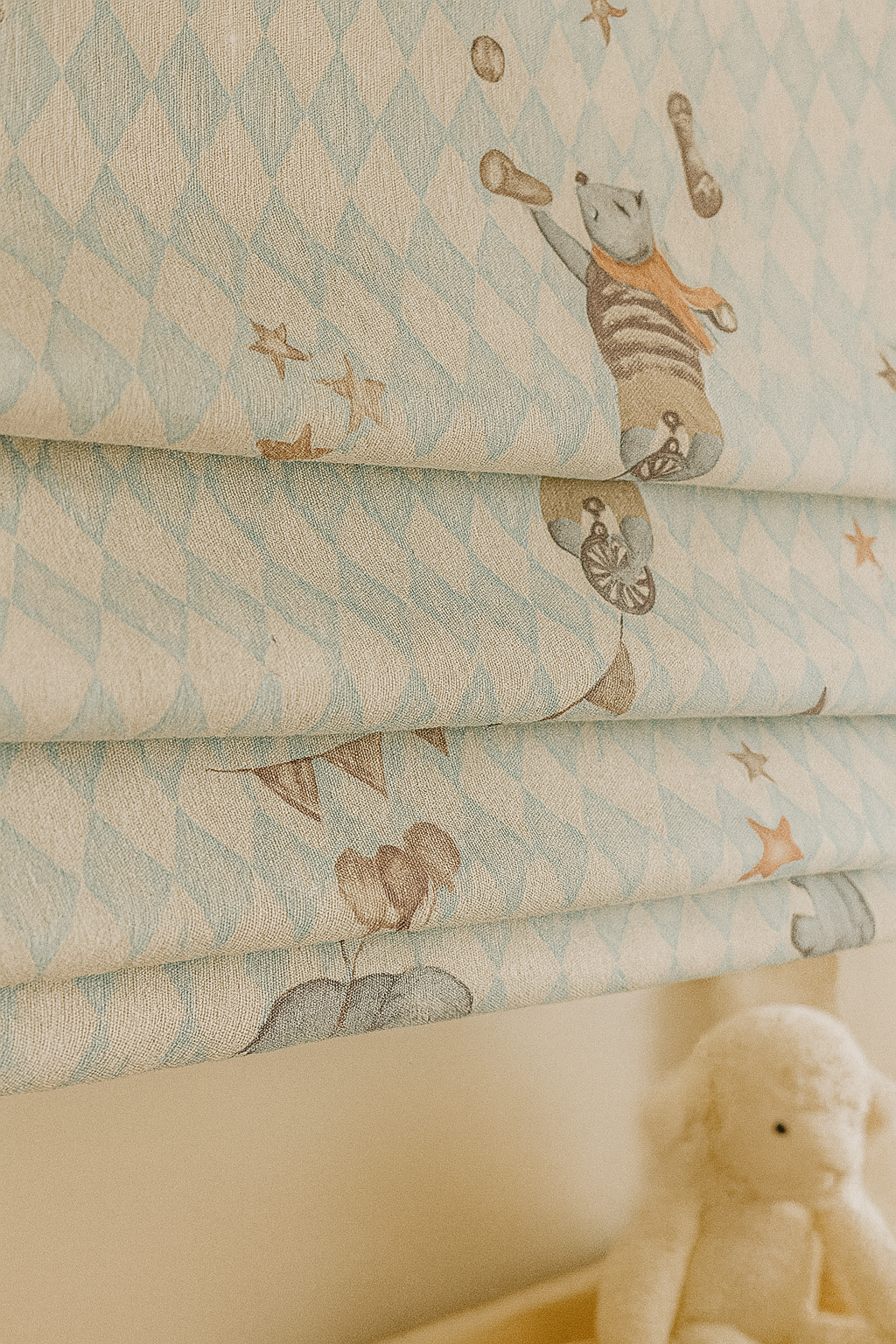 Vintage Circus Pure Linen Roman Blind – 5 Whimsical Colourways | Custom Kids & Nursery