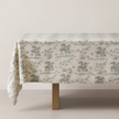 Organic Linen Tablecloth – Rustic Toile Design – 5 Colours – Rectangular, Square & Round Sizes