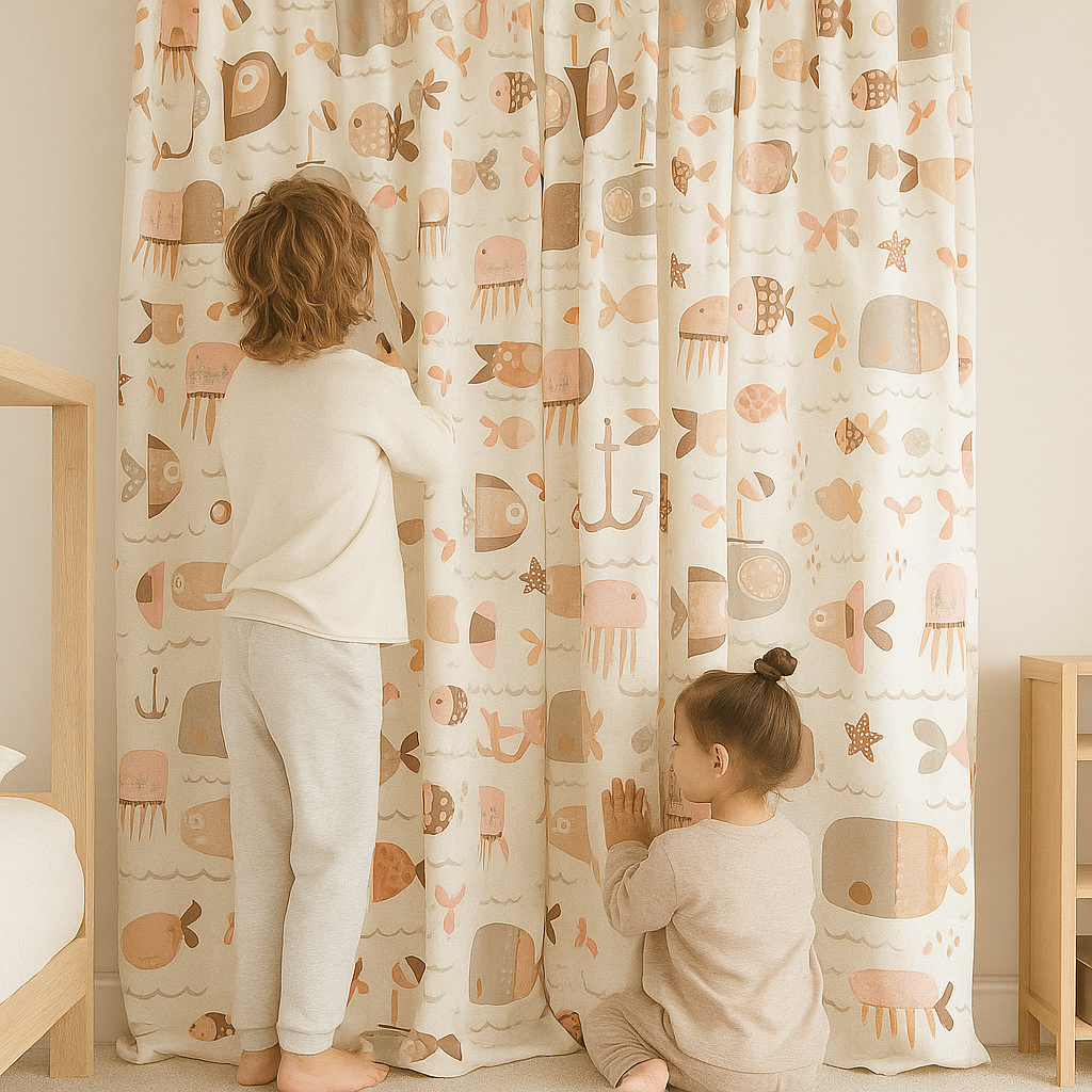 Soft Nautical Print Pure Linen Curtain – Kids Room | Blackout or Cotton Lined | Custom Sizes
