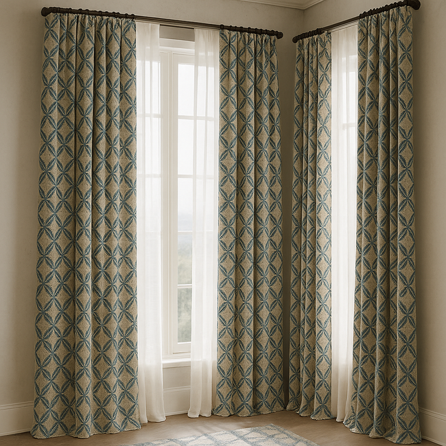 Custom Star Lattice Embroidered Organic Linen Curtains – Single Panel or Pair, Light-Filtering Cotton or 100 % Blackout Liner