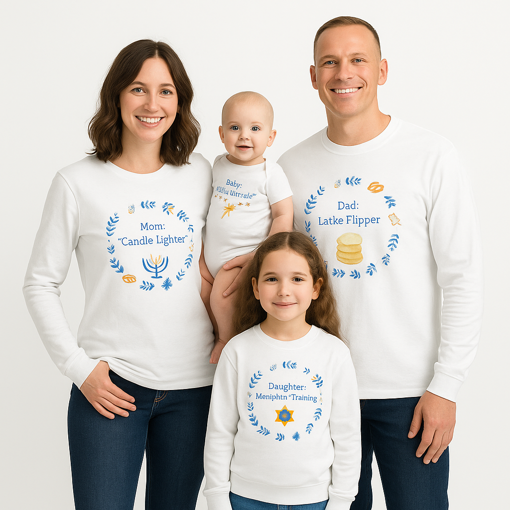 Hanukkah Family Matching Tees – Latke Flipper, Candle Lighter & More