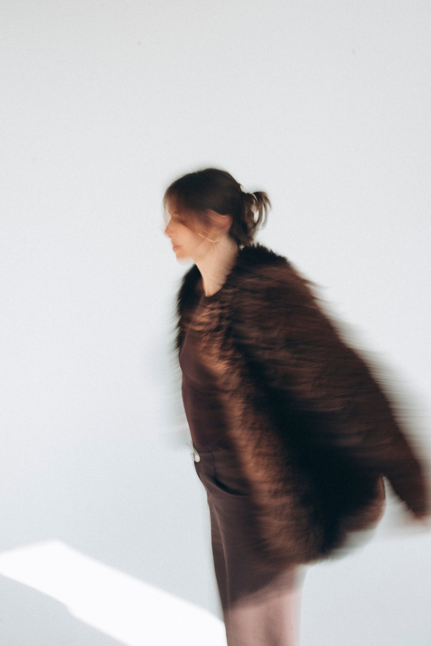 Sheepskin Fur / Coat with Burgundy Silk Lining - Brown-1