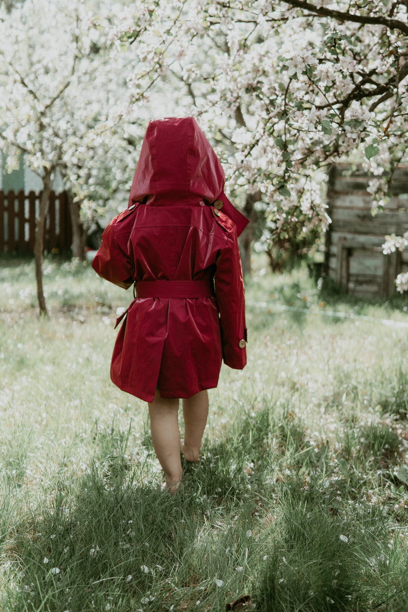 Kid's Trench Coat - Burgundy Red - Cotton-2