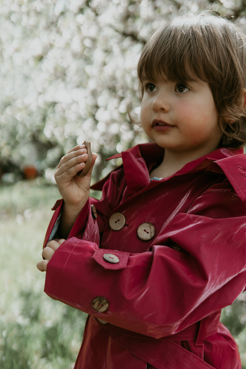 Kid's Trench Coat - Burgundy Red - Cotton-3