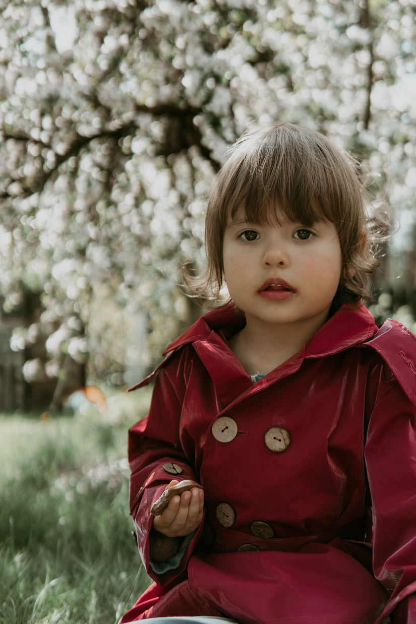 Kid's Trench Coat - Burgundy Red - Cotton-0