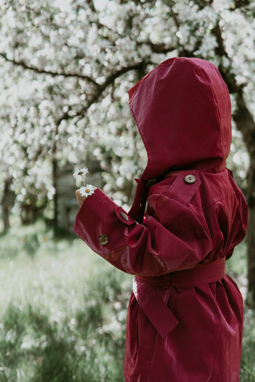 Kid's Trench Coat - Burgundy Red - Cotton-1